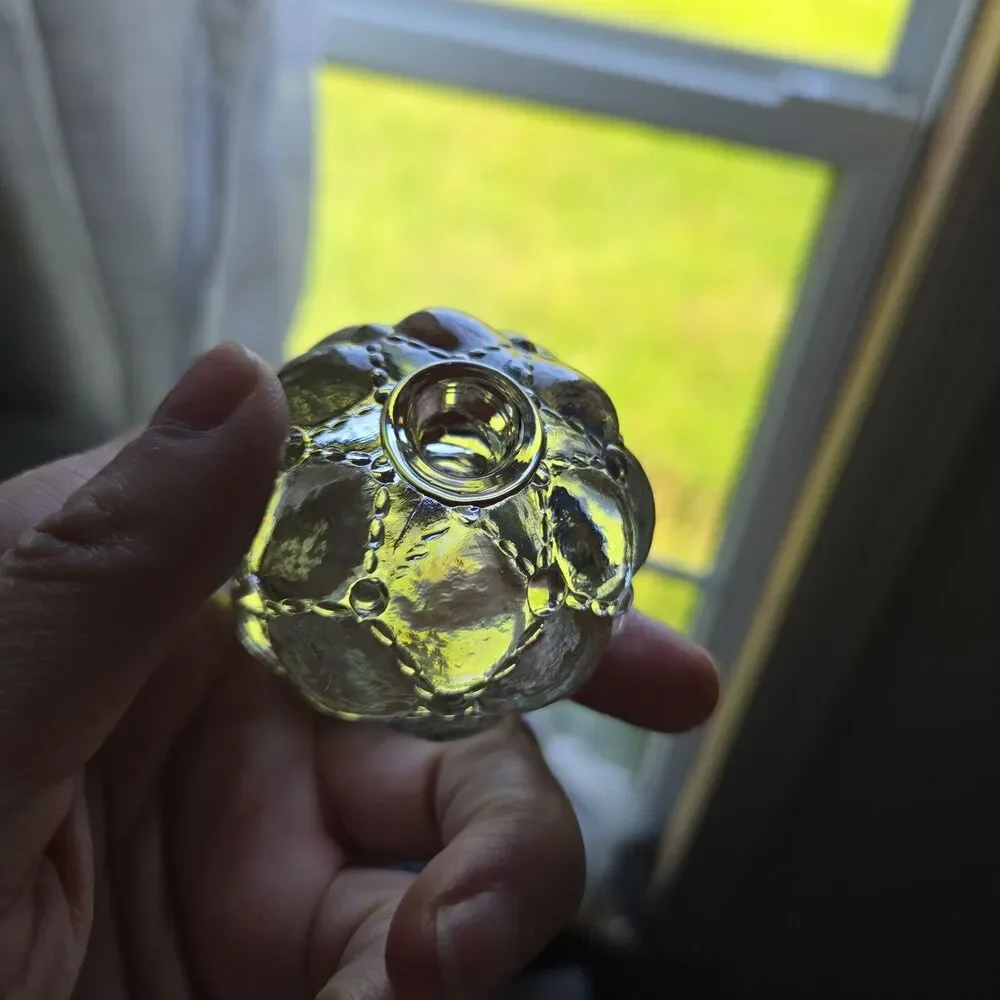 2 Small Round Clear Glass Bubble Candlestick Holders, 2